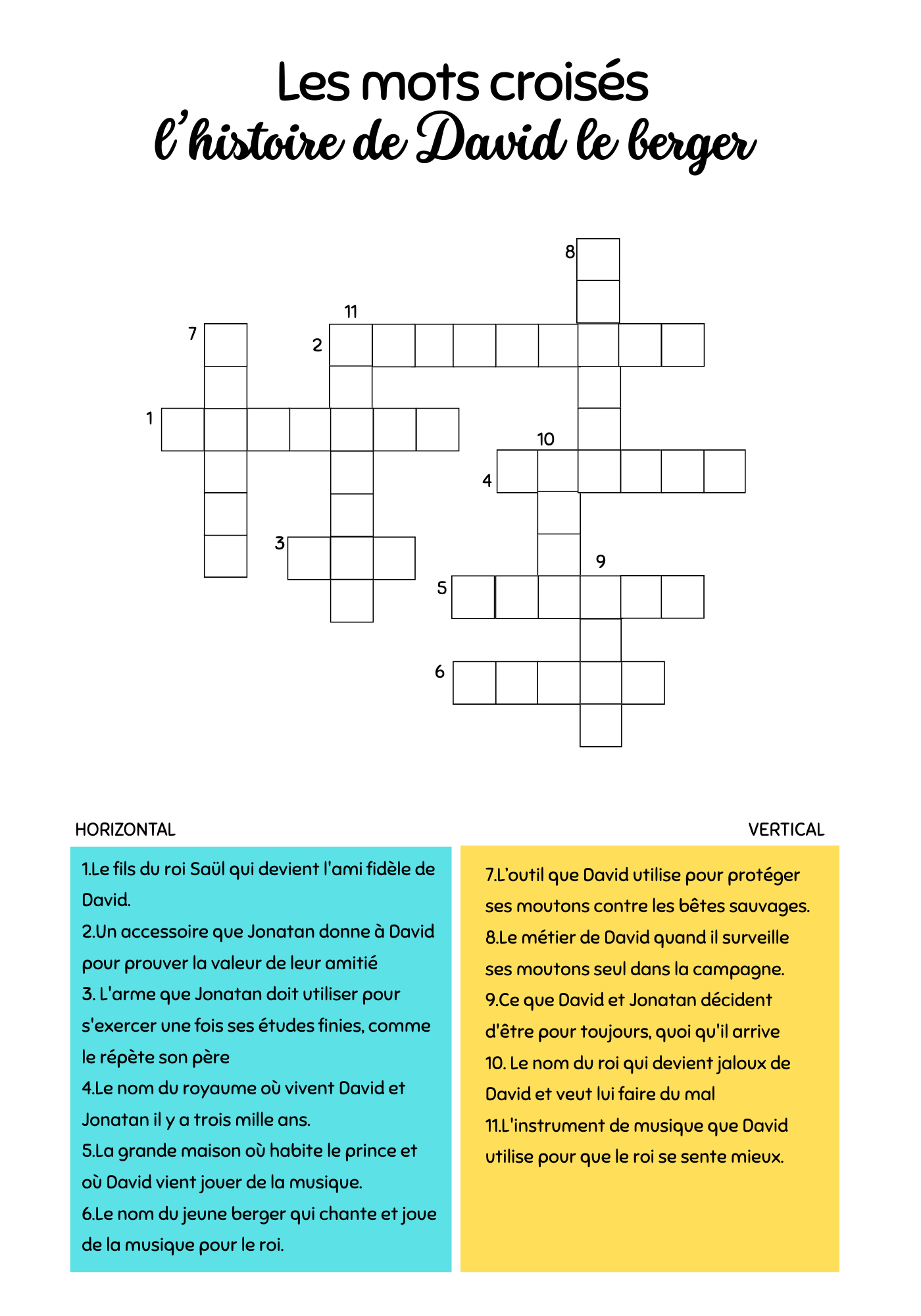 Mots croisés David Le berger CE1-CE2